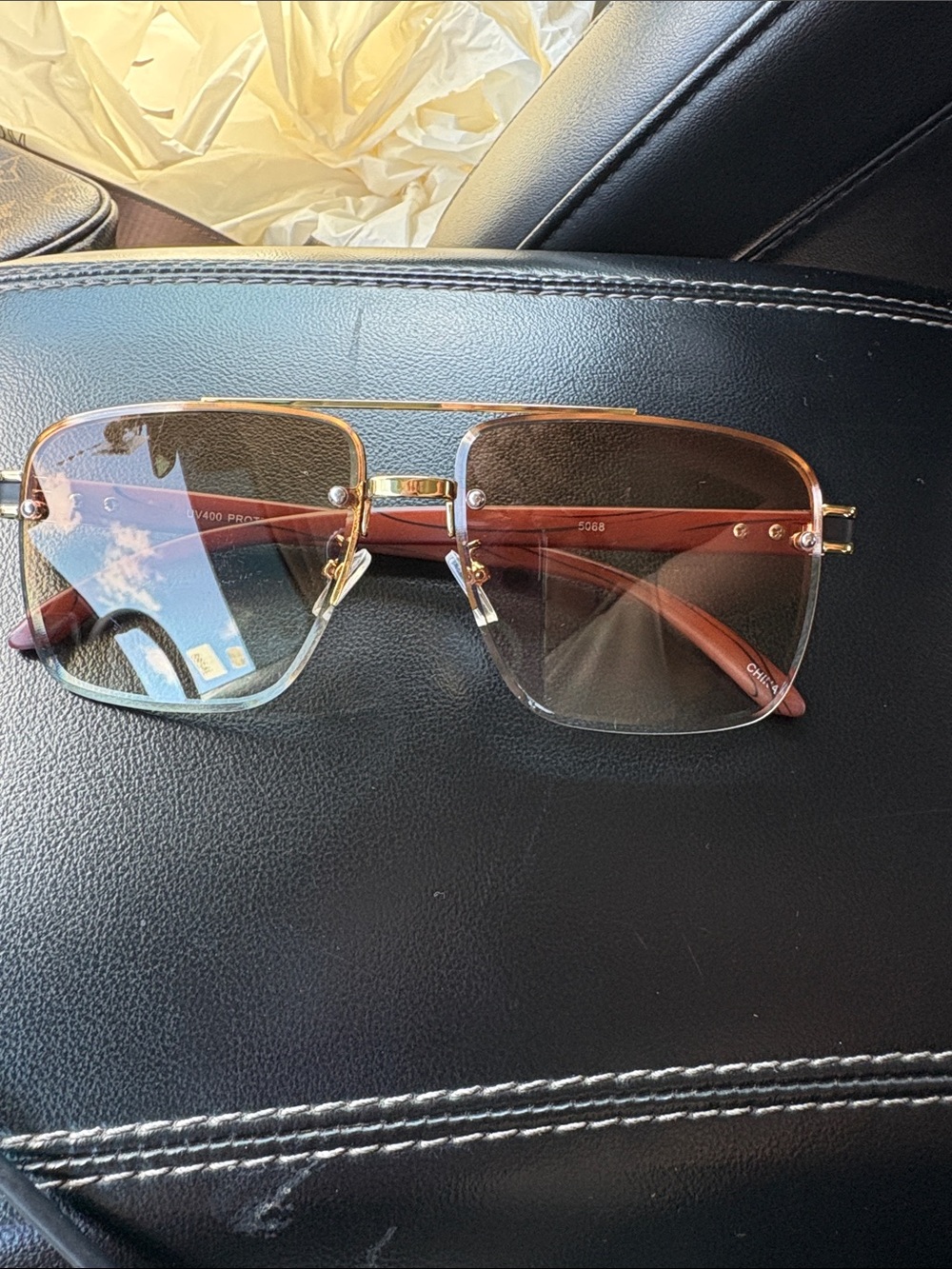 Men's Rimless Sunglasses - Brown Lenses
